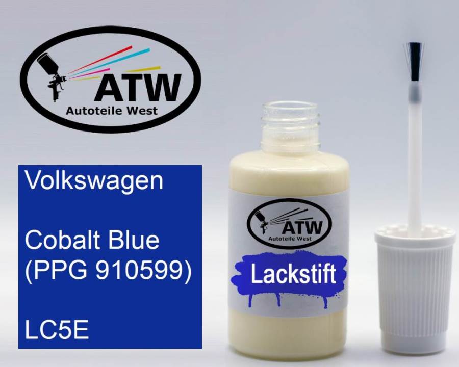 Volkswagen, Cobalt Blue (PPG 910599), LC5E: 20ml Lackstift, von ATW Autoteile West.